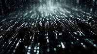 Digital data stream with glowing particles and light rays creating futuristic technology background for cyber security and artificial intelligence concepts.
