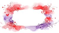 Romantic watercolor frame with pink and purple splashes, hearts and swirls for Valentine's Day cards, wedding invitations and love-themed designs.