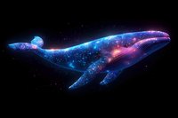 Mystical cosmic whale floating in space with glowing nebula effects and starry details, featuring ethereal blue and purple colors against dark background.