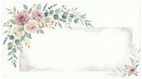Watercolor floral corner arrangement with roses, lavender, and eucalyptus leaves on cream background. Suitable for wedding invitations, greeting cards, and stationery design.