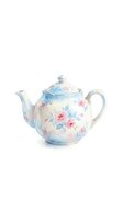 Watercolor teapot with delicate floral pattern in soft pastel colors isolated on white background for vintage kitchen and tea time designs.