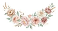 Watercolor floral arrangement with blush pink roses and eucalyptus leaves on transparent background for wedding invitations and romantic designs.