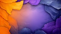 Abstract fluid art background with vibrant orange and purple gradient colors, flowing organic shapes creating dynamic movement and depth, modern artistic design.