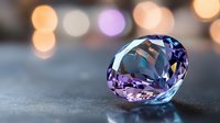 Purple crystal gemstone with faceted cut on dark surface against soft bokeh background, luxury jewelry and precious stone macro photography.