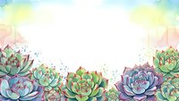 Watercolor succulent plants border frame with colorful splashes on white background for greeting cards, invitations and botanical designs.