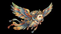 Colorful fantasy flying hedgehog with ornate peacock wings, isolated on transparent background, ready for stickers, t-shirt design, print on demand, and clipart use.