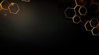 Glowing orange hexagonal shapes on dark background create modern technological pattern with copy space for business presentations and tech designs.