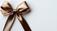 Elegant bronze satin bow with long tails isolated on white background. Luxurious ribbon decoration for gifts, fashion accessories and festive designs.