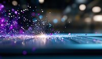 Glowing sparkles and light particles burst against dark background with purple and blue bokeh effects creating magical atmosphere for festive designs.