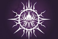 White tribal sun symbol with mystical phoenix design on dark purple background, isolated graphic element for tattoo art and spiritual decoration.