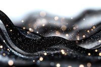 Abstract black waves with golden bokeh lights and glitter sparkles creating magical flowing background effect for luxury designs and celebrations.