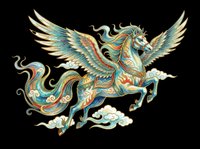 Mythical winged horse with ornate decorative patterns, flowing mane and tail, isolated on transparent background. Ready for t-shirts, clipart, stickers, sublimation and print-on-demand designs.