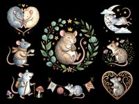 Cute mice clipart set isolated on transparent background, featuring charming characters in various poses, ready for stickers, t-shirt design, and print on demand.
