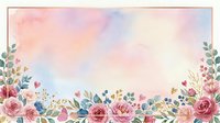 Watercolor floral border with pink roses, green foliage, and hearts on soft pastel background. Isolated design element suitable for invitations, greeting cards, and wedding stationery projects.
