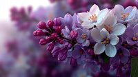 Spring lilac flowers blooming on branch with purple and white blossoms against soft blurred background for seasonal garden and nature themes.