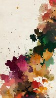 Abstract watercolor splashes in autumn colors featuring deep burgundy, forest green, and golden orange create dynamic movement on cream background. For wall art.