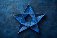 Blue origami star shape on textured navy background, creating dimensional geometric art with shadows and depth for modern design projects.