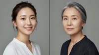 Asian woman aging process comparison showing young and mature stages with natural skin changes and gray hair development for skincare concepts.