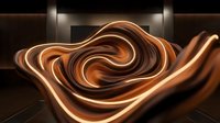 Liquid bronze metallic swirls flow across dark background with glowing light effects, creating abstract luxury design element for modern graphics and contemporary art projects.