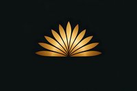 Golden fan-shaped lotus flower symbol on dark green background, luxury minimalist design for spa, wellness and meditation business branding.