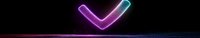Glowing neon arrow pointing downward with gradient color transition from purple to turquoise on black background, modern minimalist design element.
