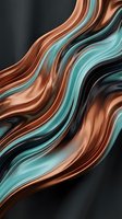 Abstract flowing waves in copper and turquoise colors creating dynamic liquid metal effect on dark background for modern digital art and design projects.
