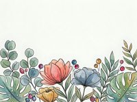 Watercolor floral border with pink and blue blooms, green leaves, and berries on light background, perfect for cards and invitations.