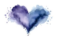 Watercolor heart in purple and blue gradient with paint splatters on white background for romantic designs, wedding invitations and love concepts.