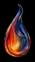 Abstract glass flame with vibrant red orange blue gradient colors on black background for modern digital art and creative design projects.