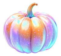 Magical rainbow pumpkin with sparkles and gradient colors from orange to purple and blue, isolated on white background for seasonal autumn designs.