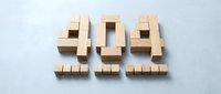 Wooden blocks arranged as numbers 404 on white surface, representing error page or not found concept for web design.