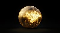 Glowing golden sphere with mysterious luminous surface floating in dark space, creating magical atmospheric lighting effect for mystical design projects.