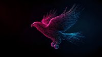 Glowing eagle silhouette with neon pink and blue light trails against dark background creates dynamic motion effect for modern design projects.