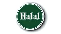 Green circular badge with white Halal text and double border on isolated background, suitable for food packaging and restaurant menu design.
