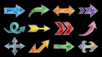 Colorful directional arrows and navigation symbols isolated on transparent background. Ready for clipart, t-shirt design, print-on-demand products, stickers, and sublimation projects.