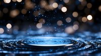 Water droplet creating ripples with sparkling bokeh lights and cosmic starry background for wellness and meditation concepts.