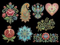 Ornamental floral design elements with traditional botanical motifs, isolated on transparent background. Ready for t-shirt design, clipart, stickers, sublimation, print-on-demand products and digital crafts.