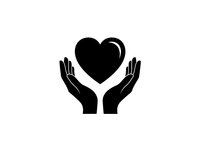 Black silhouette of protective hands holding heart symbol isolated on white background for healthcare, charity, love and care concept designs.
