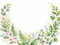 Watercolor botanical wreath with wildflowers, ferns and eucalyptus leaves on white background. Floral frame for wedding invitations and greeting cards.