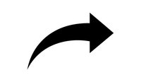 Black curved arrow pointing right on white background isolated for web design and user interface elements.