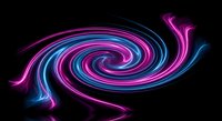 Vibrant neon spiral with glowing pink and blue light trails creating dynamic swirl pattern on black background for modern digital design projects.