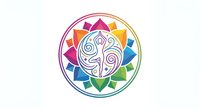 Colorful mandala logo with tree symbol in center surrounded by vibrant lotus petals in rainbow gradient on white background for wellness branding.