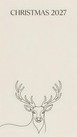 Reindeer head with antlers line drawing on beige background with Christmas 2027 text, minimalist holiday design for seasonal greeting cards and festive marketing materials.