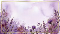 Lavender flowers and botanical foliage frame a soft watercolor background in muted purple tones, suitable for wedding invitations, greeting cards, and decorative design projects.
