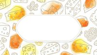 Cheese varieties frame with empty oval space for text. Dairy products pattern with cheddar, swiss, gouda pieces. Food background for menu design.