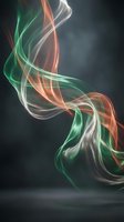 Flowing abstract smoke ribbons in green orange white colors creating elegant swirls against dark background for modern digital art and creative projects.