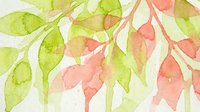 Watercolor autumn leaves in green and coral pink tones creating organic botanical pattern for seasonal designs and nature-themed projects.