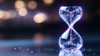 Glowing hourglass with sparkling particles and bokeh lights creating magical time concept for business presentations and motivational content.