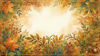 Ornate autumn foliage frame with golden leaves and botanical elements surrounding blank cream center space, suitable for greeting cards, invitations, and seasonal design projects.