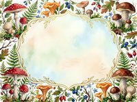 Watercolor autumn forest frame with mushrooms, berries and ferns on white background. Seasonal botanical border for greeting cards and invitations.